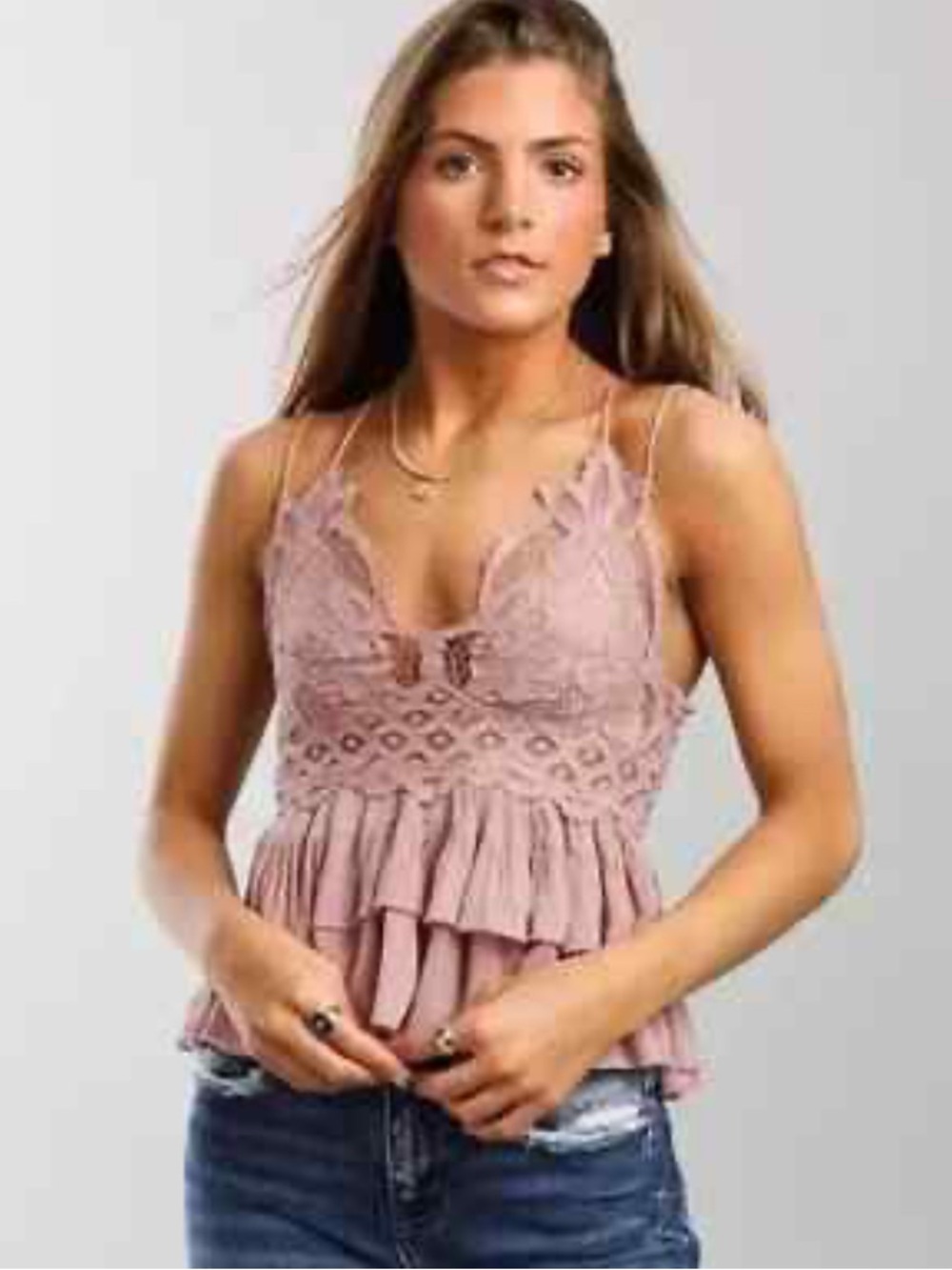 Free People Adella Lace Cami Dusty Rose Pink